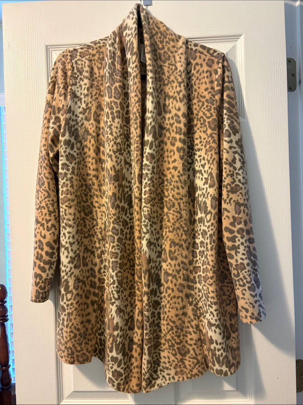 Emerald Leopard Print Open Front Cardigan in Brown and Cream